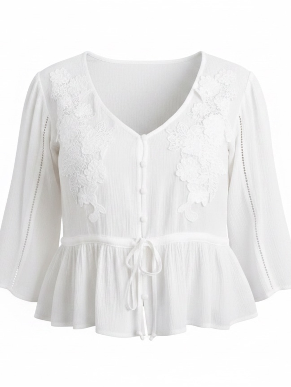 NWT! SEW IN LOVE PLUS SIZE 3/4 SLEEVES BUTTON DOWN PEPLUM TOP WITH LACE TRIM.3X